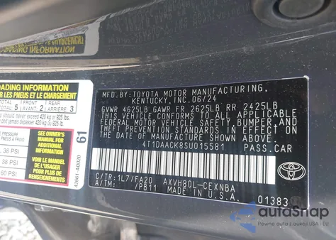 2025 Toyota Camry Le из США, поврежденный, VIN 4T1DAACK8SU015581